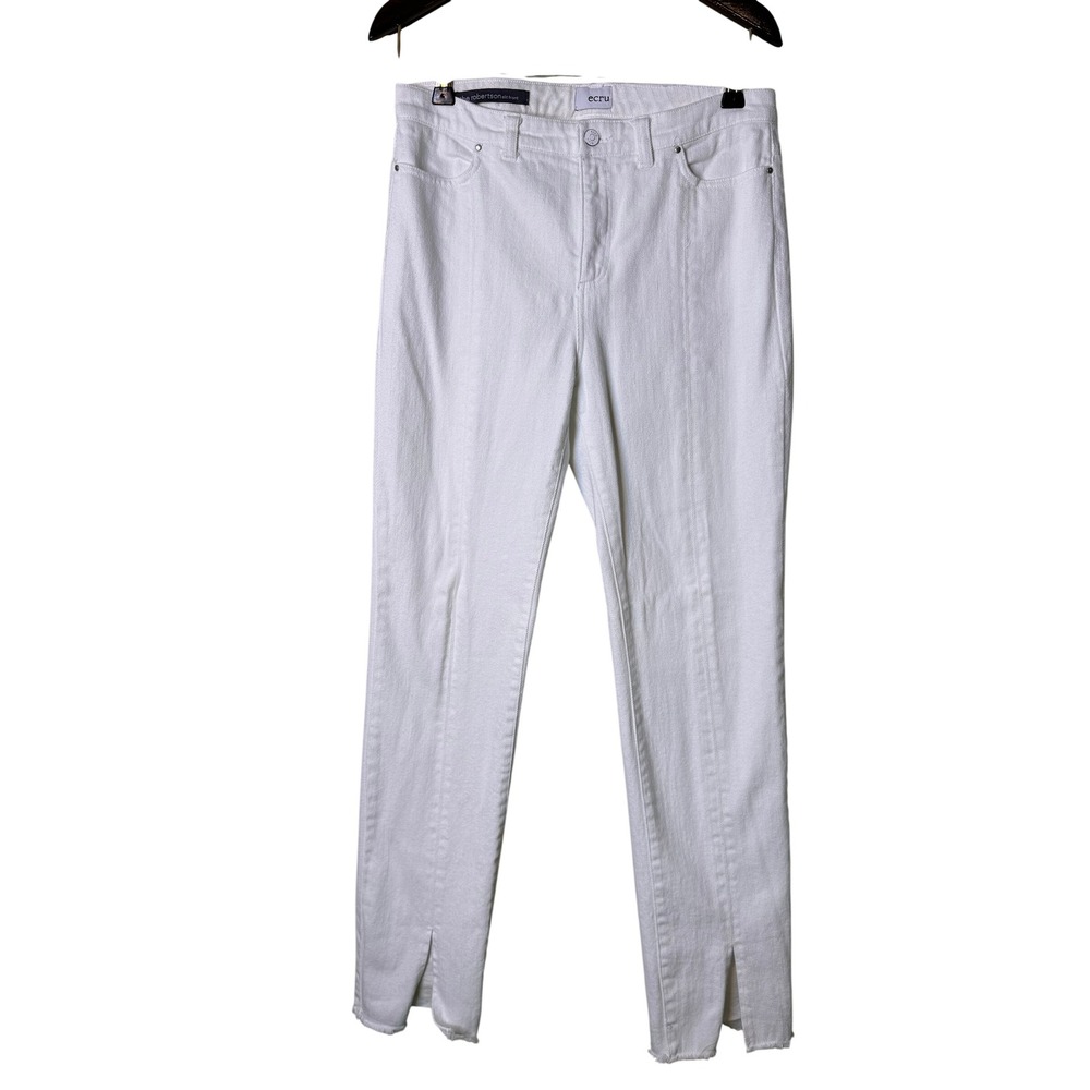 Ecru Robertson Slit Front Jeans‎ Womens 27 White High Rise Slim Straight Raw Hem